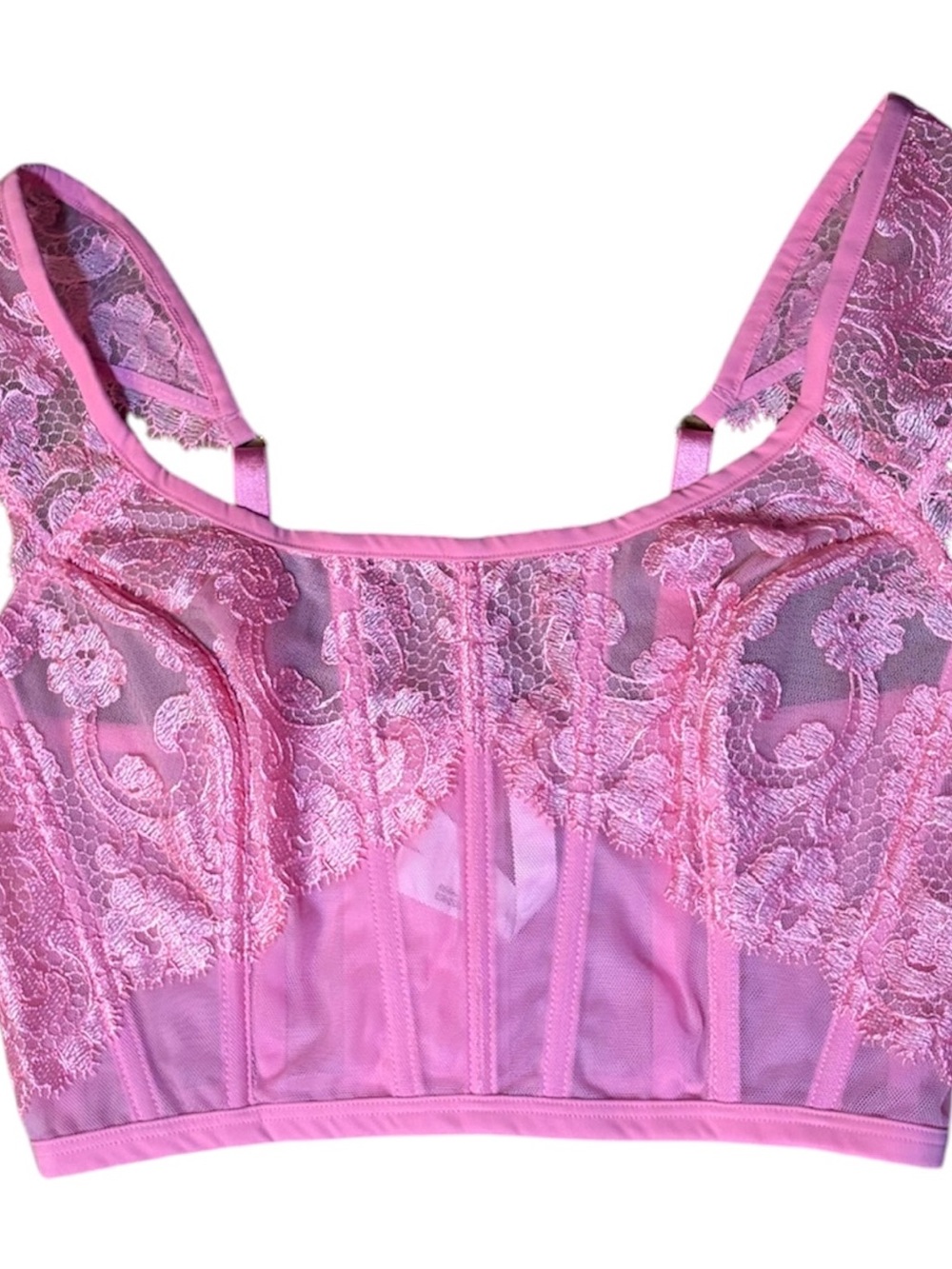 Lace Longline Bralette - Pink